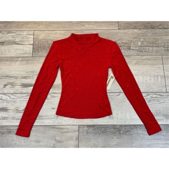 No Boundaries Rhinestone Studded Mesh Top with Long-Sleeves Red NWT Size XXS - Picture 3 of 12